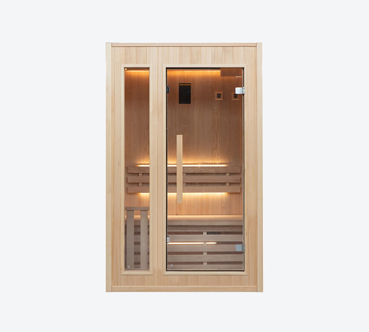 Sauna finlandesa de Nordik Club de 2 plazas, 120x110x190 cm, de abeto con puerta de cristal